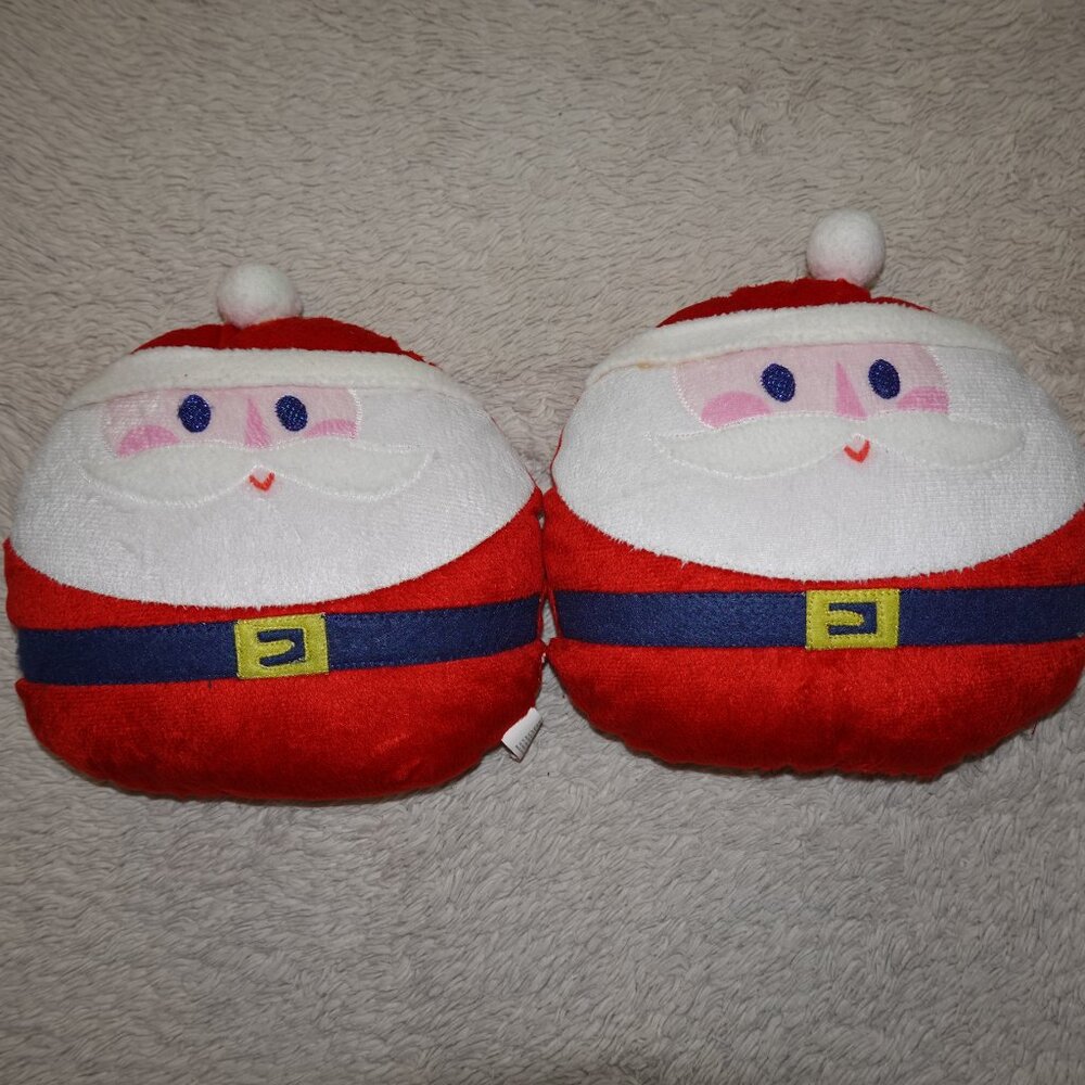 Set of 2 Soft Plush Santa Clause Pillows, approx 9" x 9"
